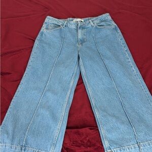 Zara Light Blue Wide-Leg Jeans with Front Seams
